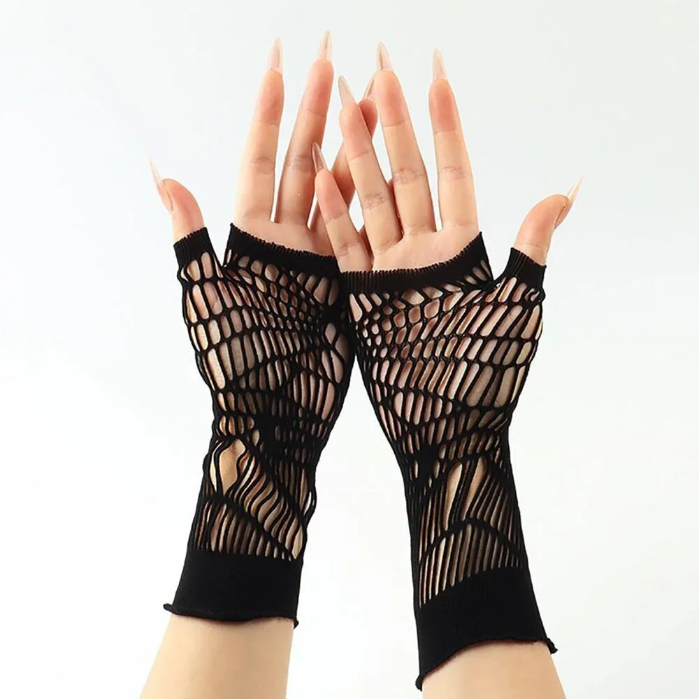 Women's Fishing Halloween Black 12 Net Gloves Fingerless Gothic Accessories